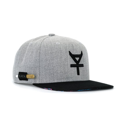 Kaya Black Logo Embroidered Snapback Tropical Underbill - Heather Grey/Black